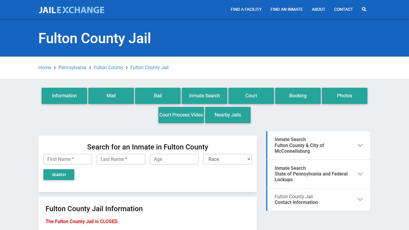 Fulton County Jail Roster Lookup, PA, Inmate Search