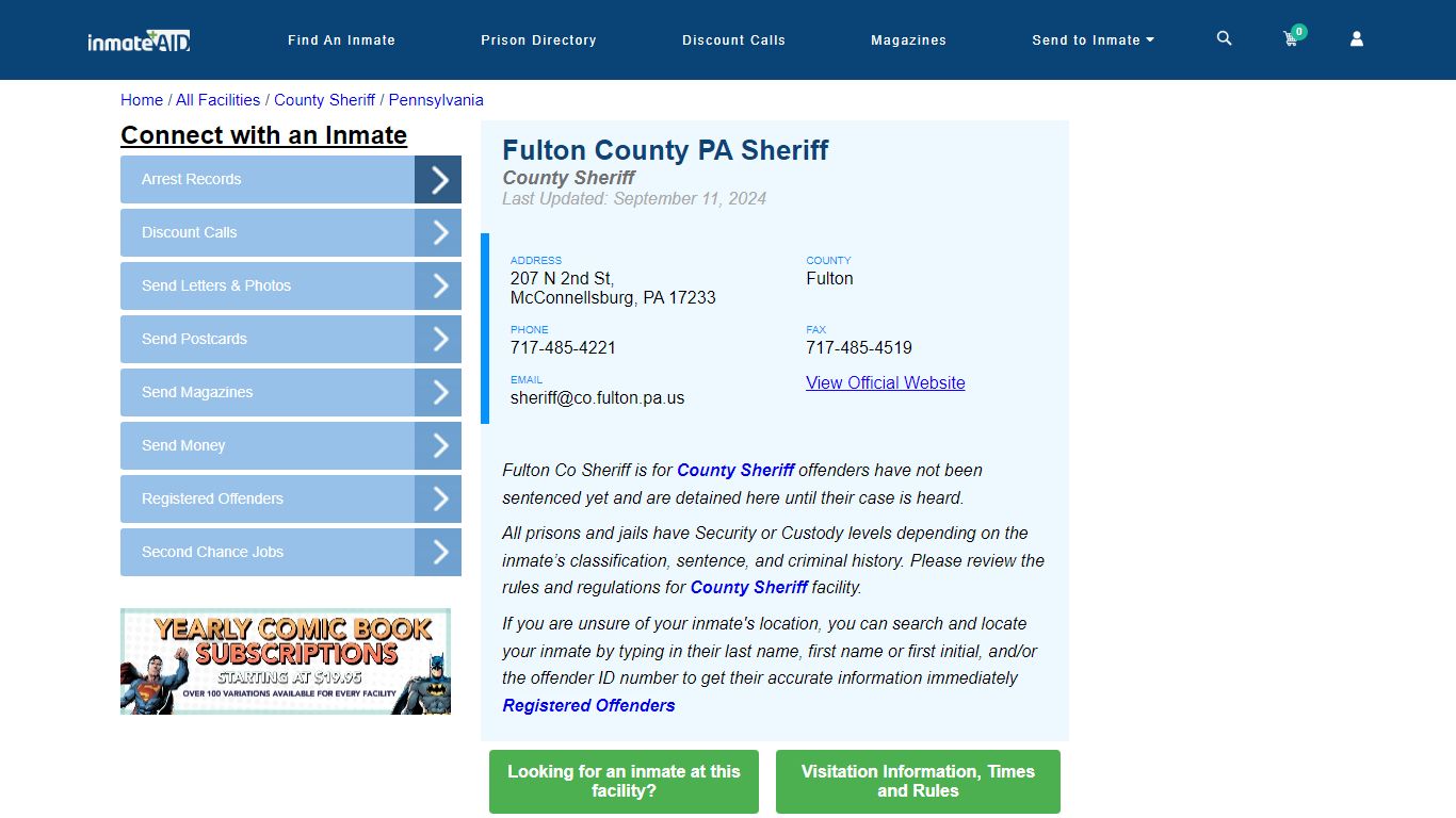 Fulton County PA Sheriff & Arrest Search - InmateAid