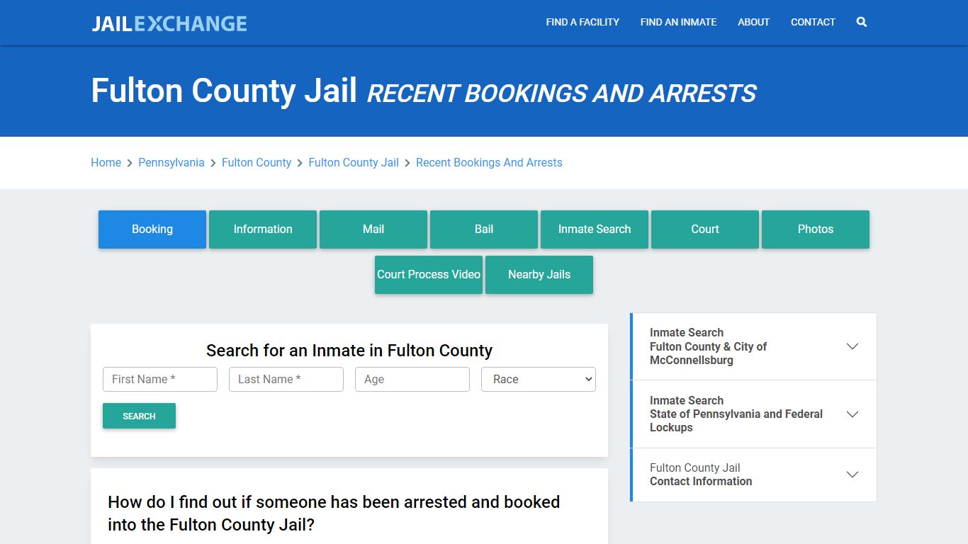 Fulton County Jail PA Recent Arrests and Bookings - Jail Exchange